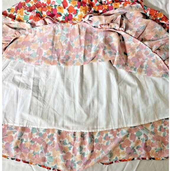 Lillusory Tiered Floral Dress Smocking Sweet Feminine Boho Flowy Coral Pink S - Picture 12 of 12